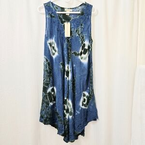 Young USA  Blue and Green Boho Asymmetrical Dress OS